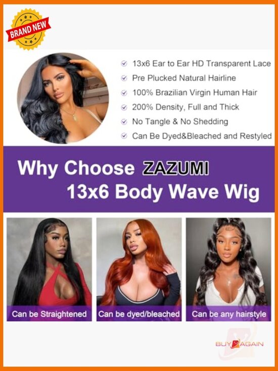 13x6 Body Wave Lace Front Wig Human Hair 200 Density Glueless Pre Plucked